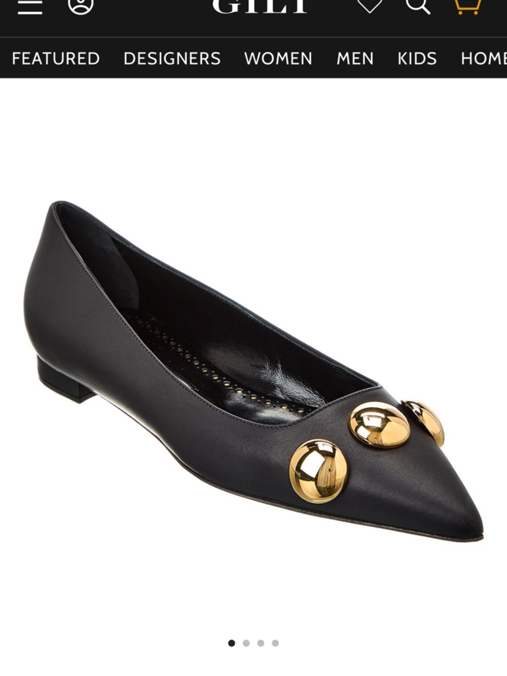 Black Pointed Toe Flats with Gold Stud Accents - Women